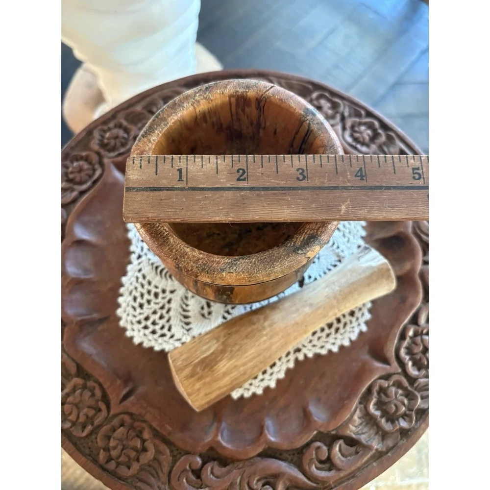 Vintage Handmade Wooden Mortar and Pestle Set - Solid Wood Herb & Spice Grinder